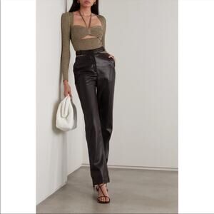 Jonathan Simkhai Amelia brown leather cutout high waist straight pants